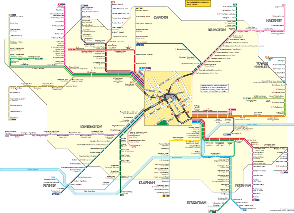 Полная схема маршрутов, проходящих через остановку в Лондоне